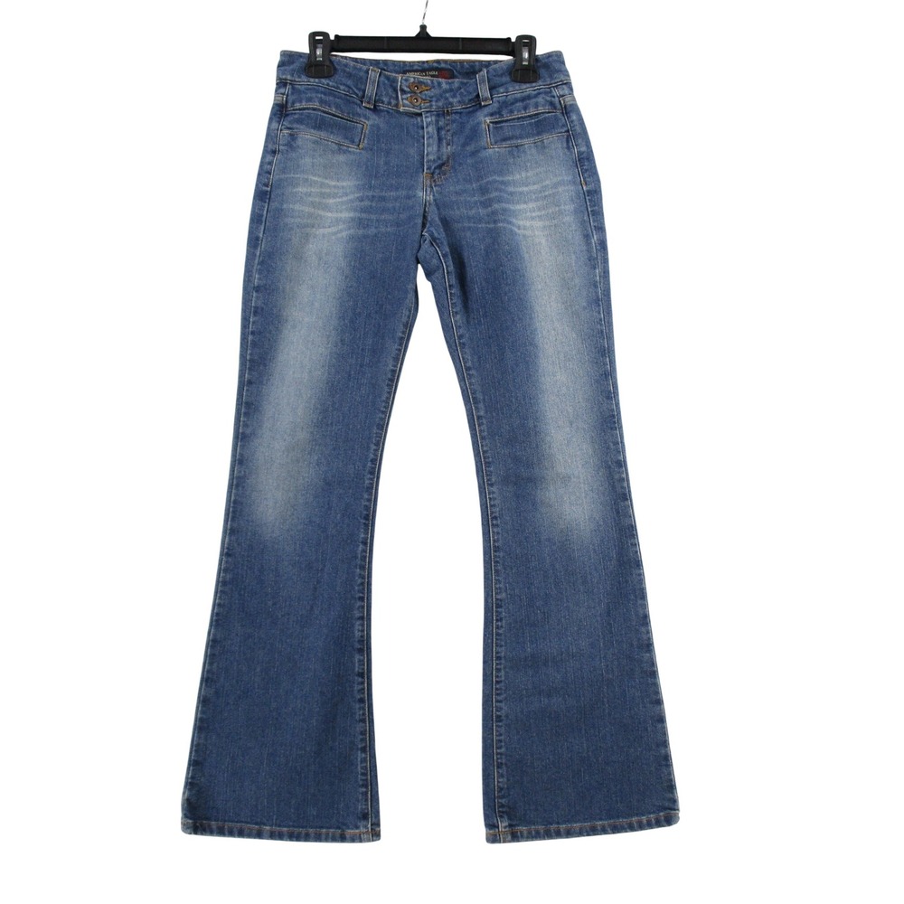 American Eagle Outfitters Flare Leg Jeans Medium Wash Size 4 Double Button Front